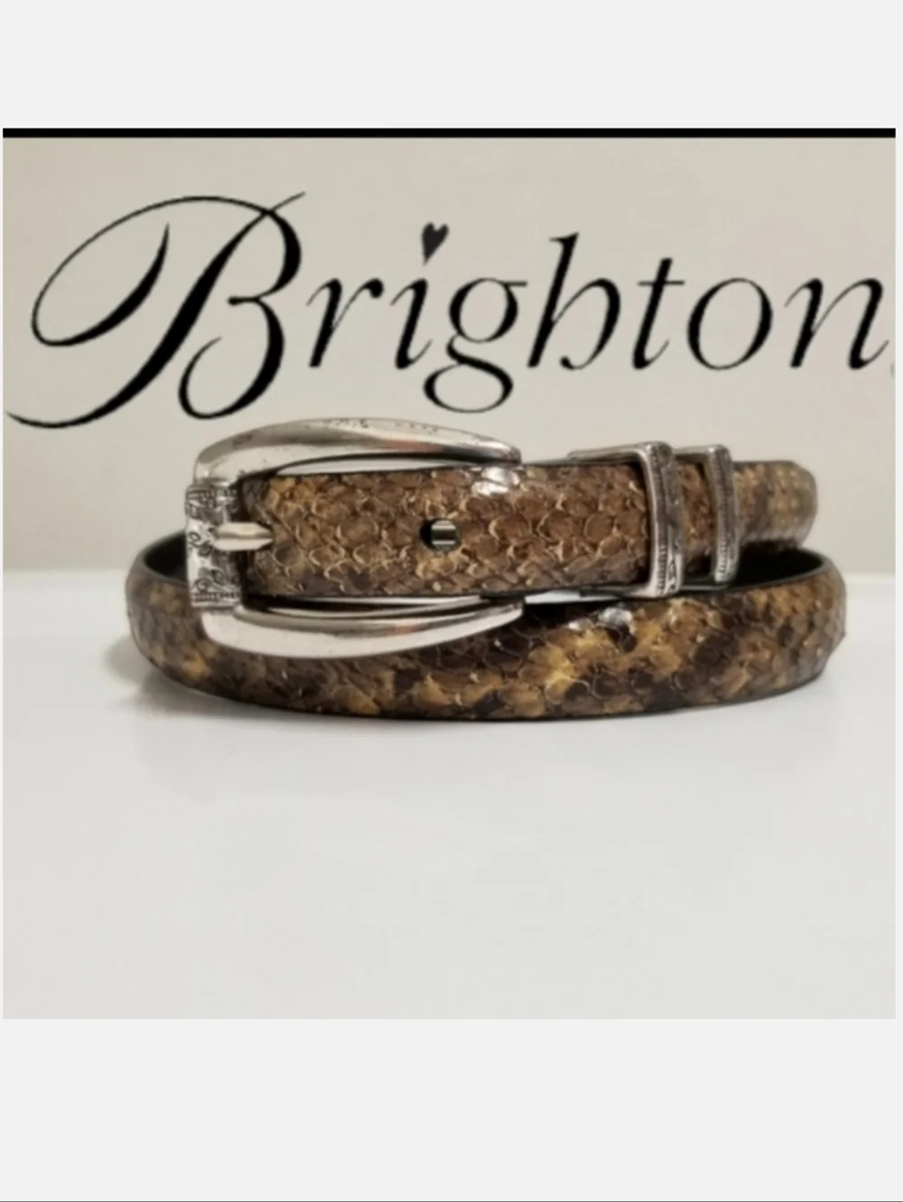 Brighton Vintage Leather Belt Brown/Cream Snakeskin Embossed Sz Small 28